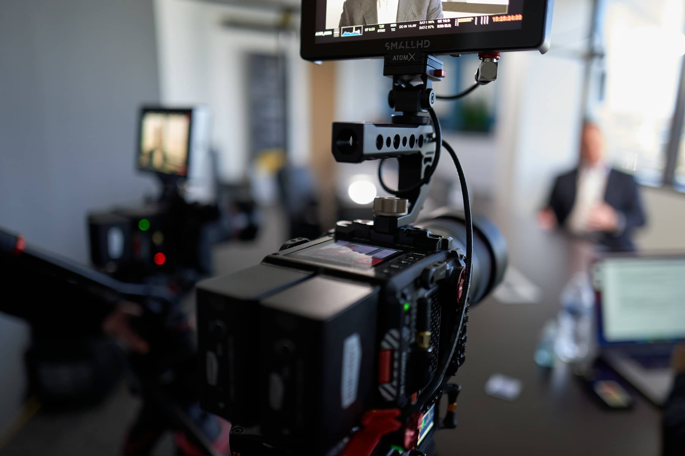 Blue Barn cinema camera setup at a corporate interview shoot