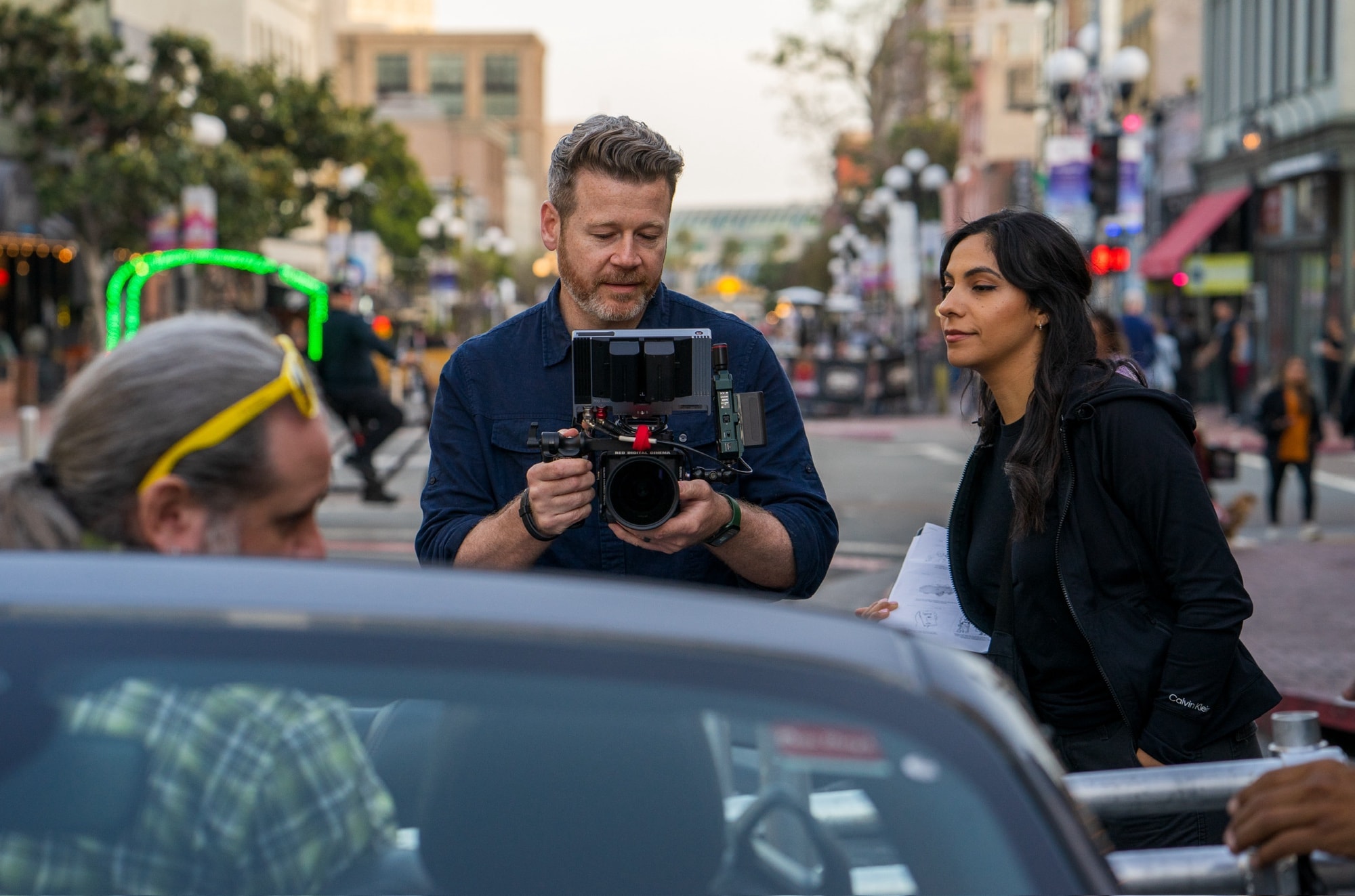 Stephen Alberts setting up a shot on location in downtown San Diego