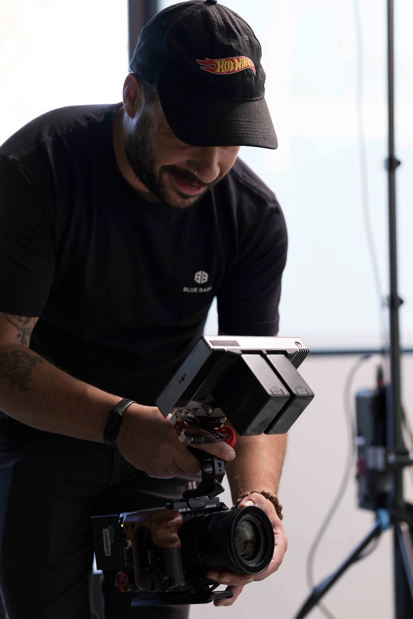 Josh, Blue Barn videographer, filming on set