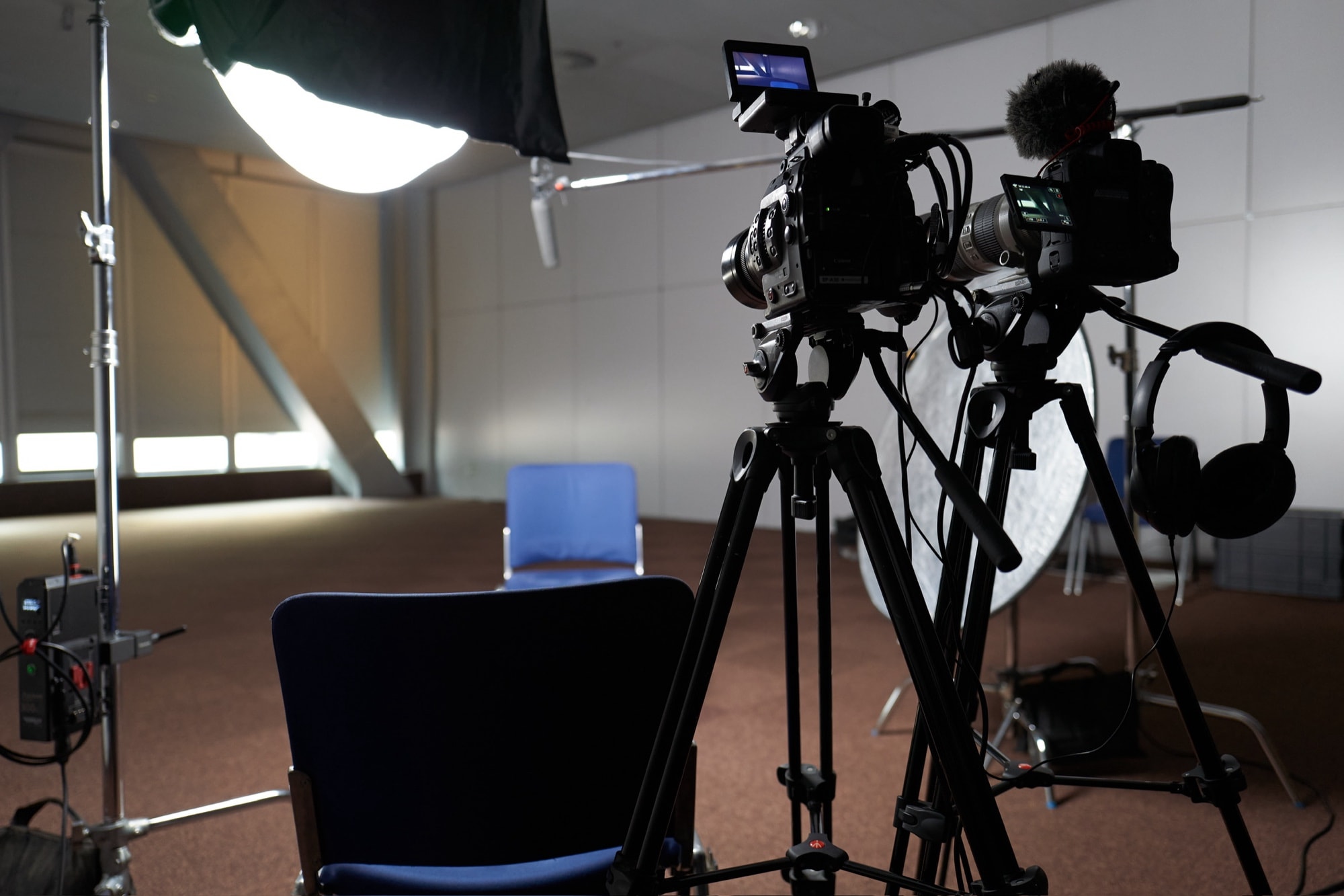 Two-camera interview setup at a Blue Barn conference shoot
