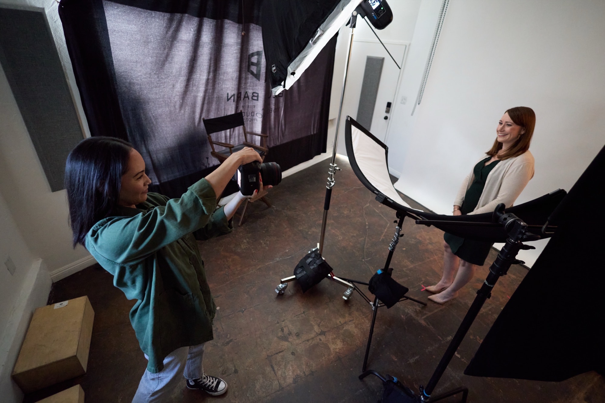 Sarah shooting headshots in the Blue Barn studio
