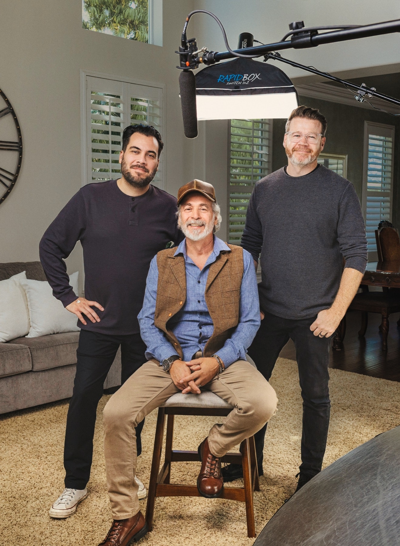 Carlos Foster, Vic Alavi, and Stephen Alberts, co-founders of Blue Barn Creative, on set