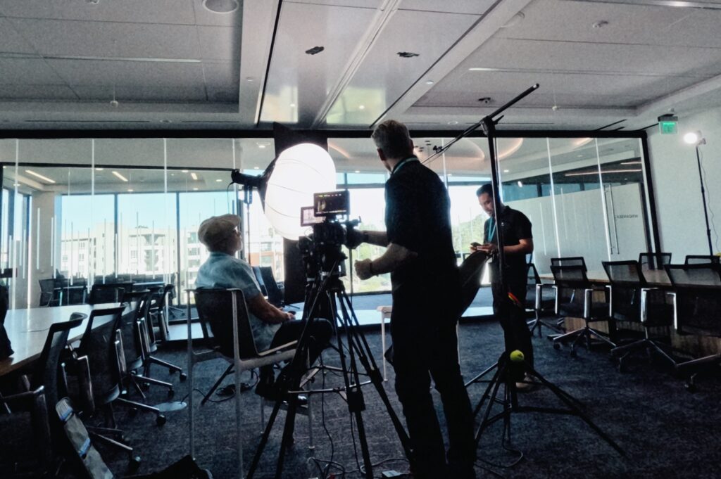 Stephen, Vic, and Carlos setting up for the conference room shot.