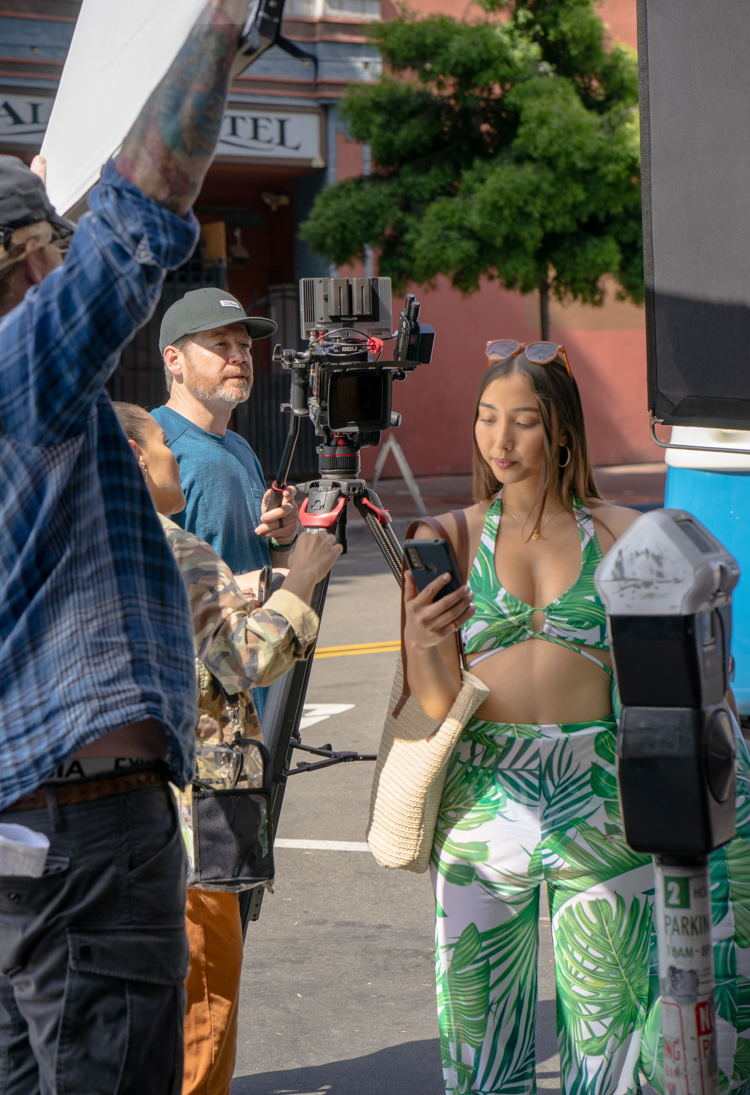 On set with Alma Ascencio and the Blue Barn team